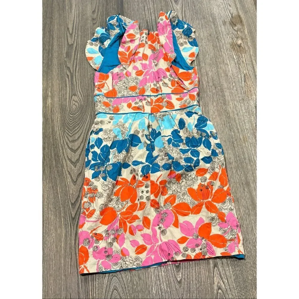 Jessica Simpson Sheath Dress Mini Square Neck Floral Print Multicolor Size 6